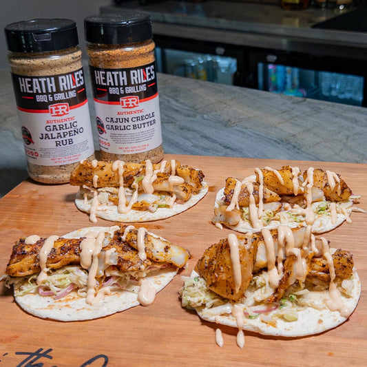 Cajun Grouper Tacos with Chipotle Crema and Crunchy Slaw