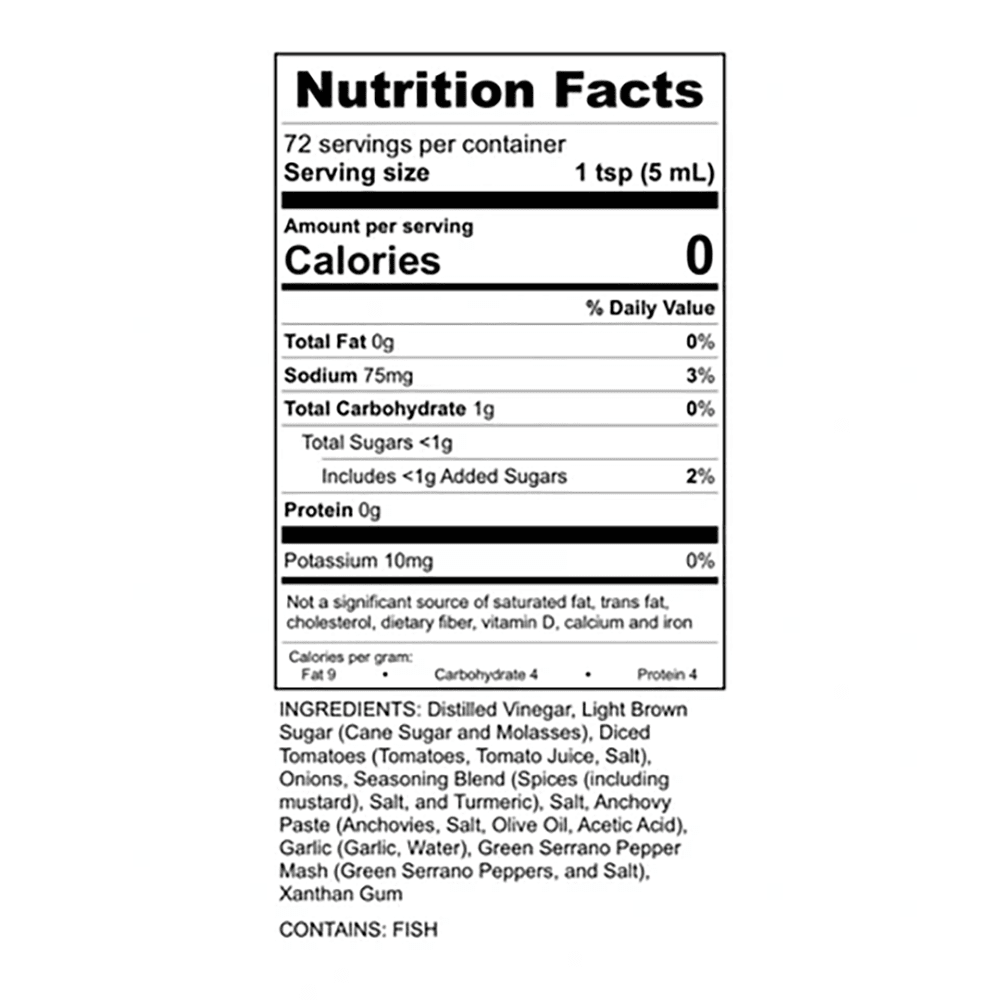 Bear & Burton's W Sauce - America's Worcestershire - Nutrition Facts