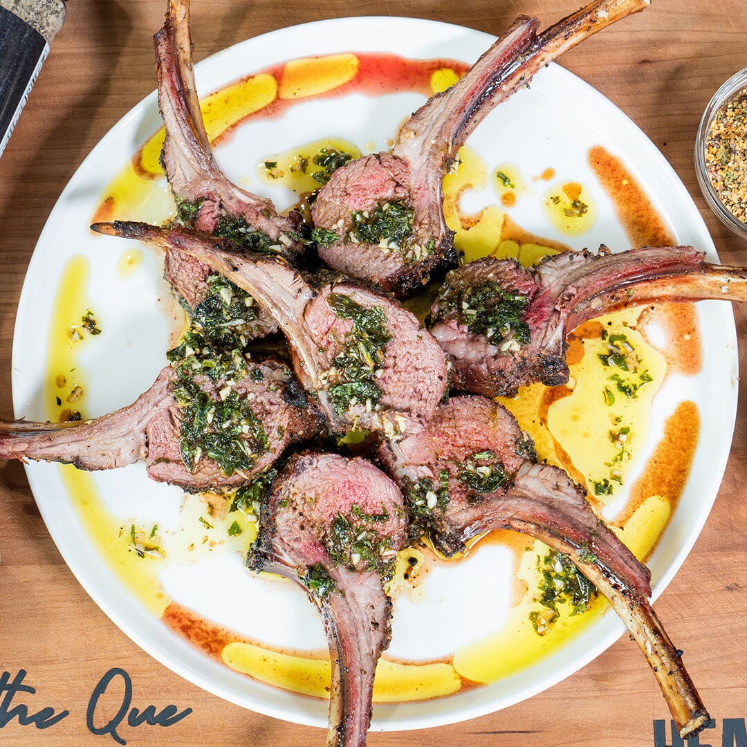 Grilled Rack of Lamb with Lemon, Garlic & Mint Sauce