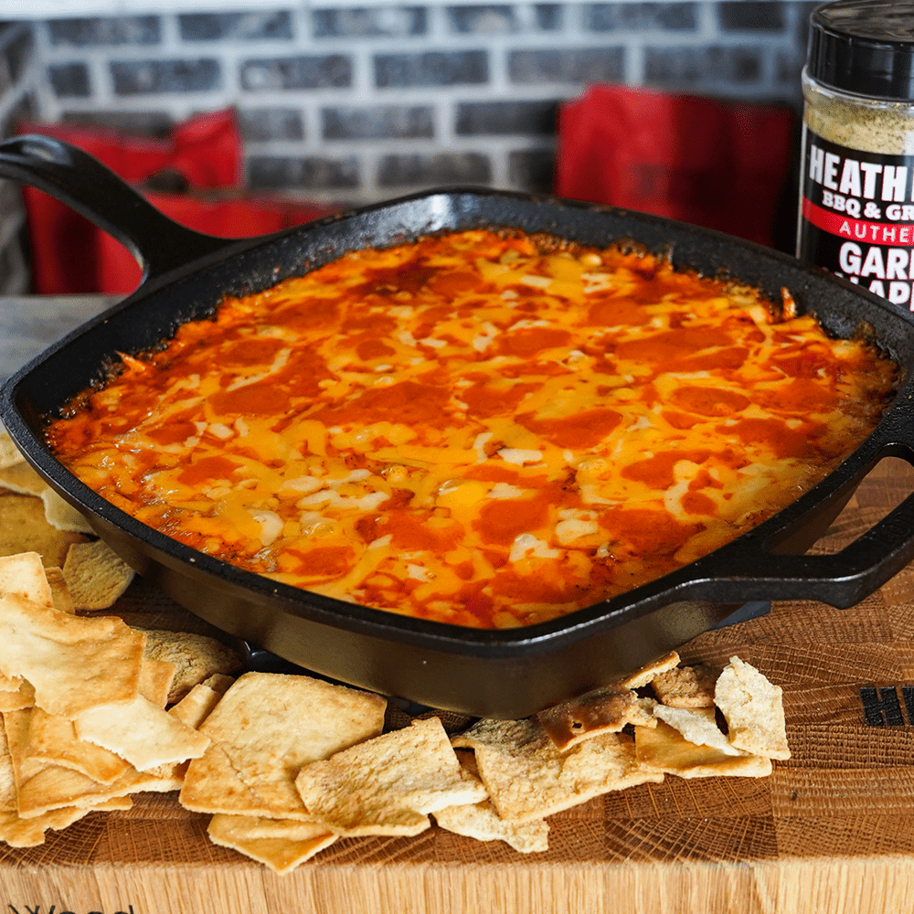 Smoked Buffalo Chicken Dip Recipe on the Goldens' Cast Iron Cooker