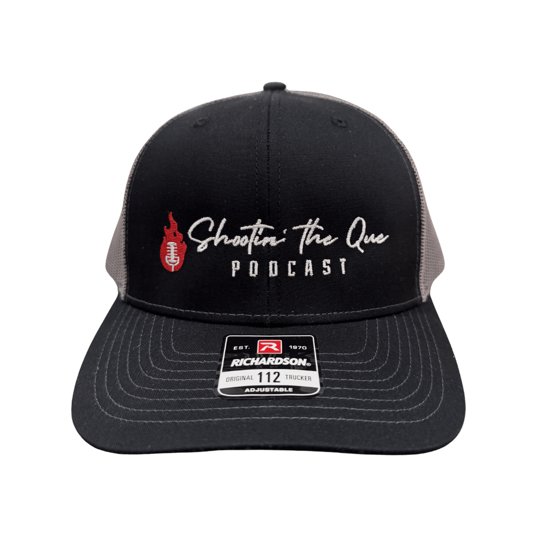 Shootin' The Que Trucker Hat (Black with Grey Mesh) Merchandise Heath Riles BBQ 