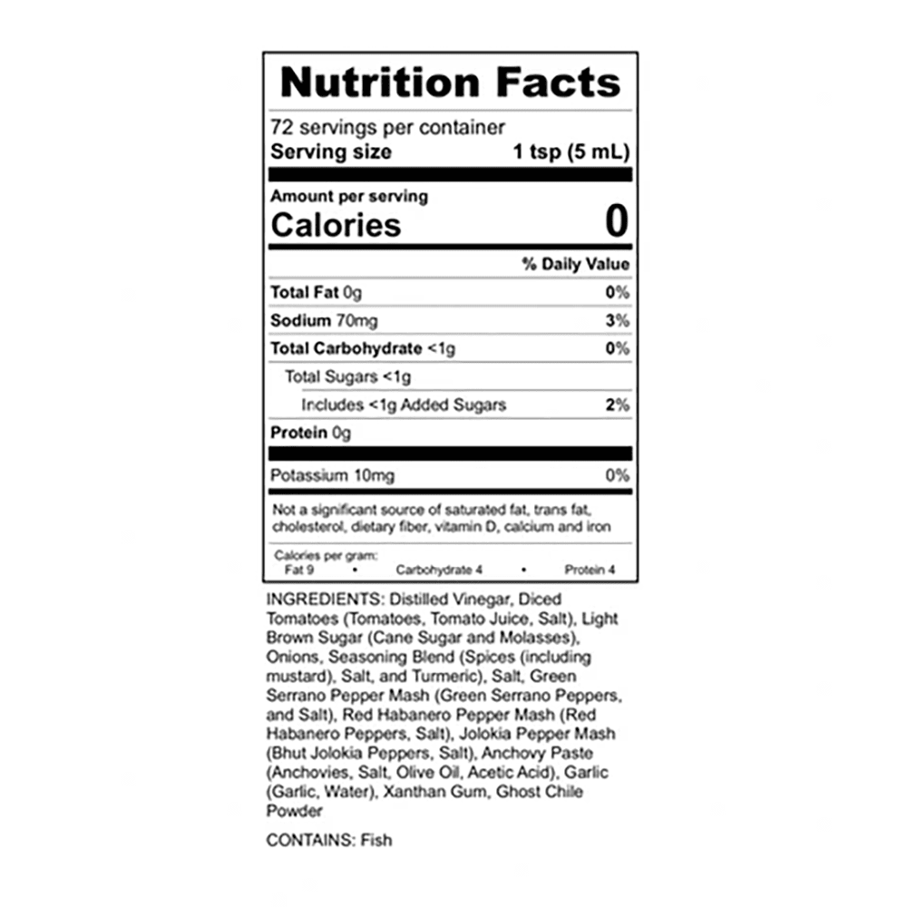 Bear & Burton's W Sauce - Fireshire - Nutrition Facts