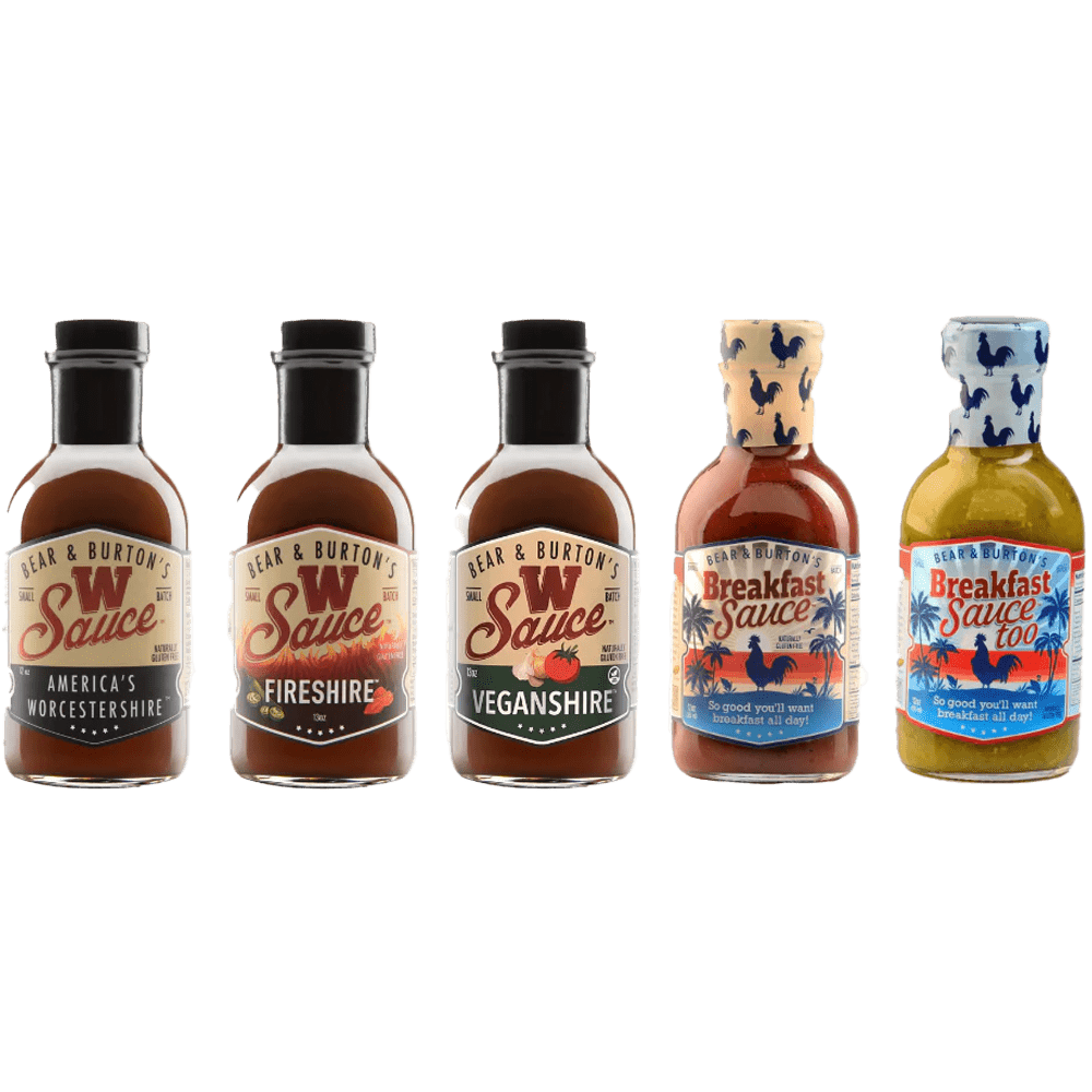 Bear & Burton's Variety Pack - W Sauce, Fireshire, Veganshire, Breakfast Sauce & Breakfast Sauce Too - Front