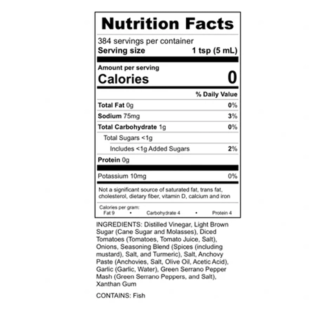 Bear & Burton's W Sauce 64 oz - America's Worcestershire - 1/2 Gallon - Nutrition Facts